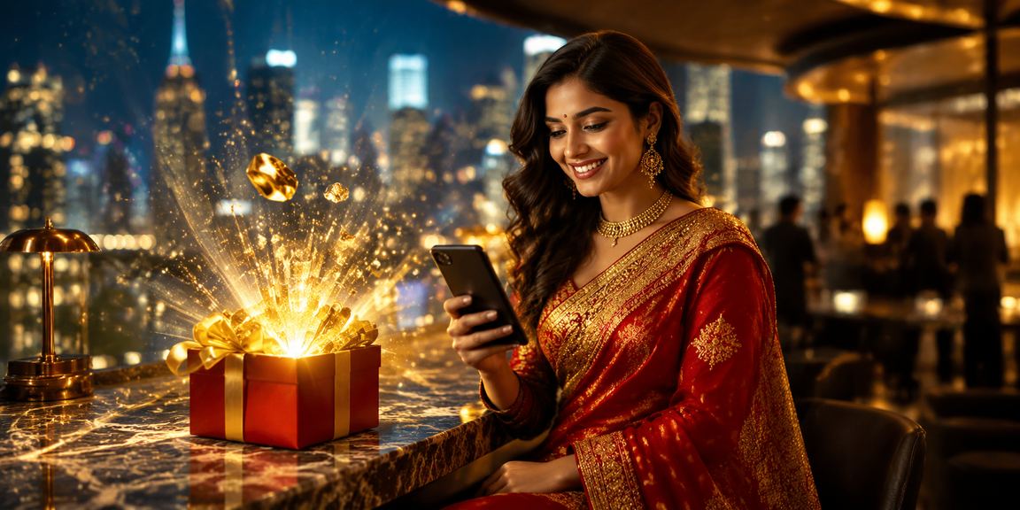 Indian woman using mobile payment for online casino and betting on hud4
